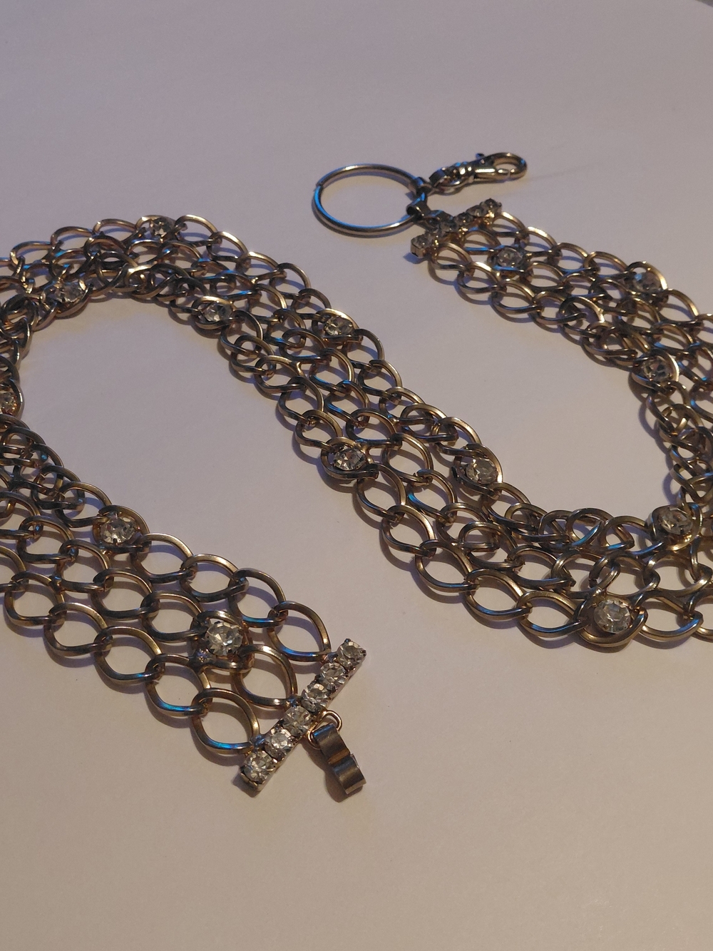 Y2K Rose Gold Tone Rhinestone Multi-Row Chain Waist Belt Choker
